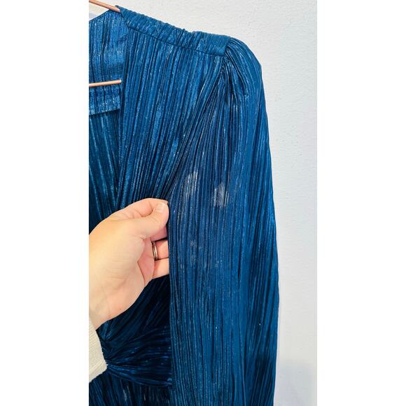 SABINA MUSAYEV Blue Metallic V-Neck Back Button Long Sleeve Ifat Top sz Large - Picture 14 of 16